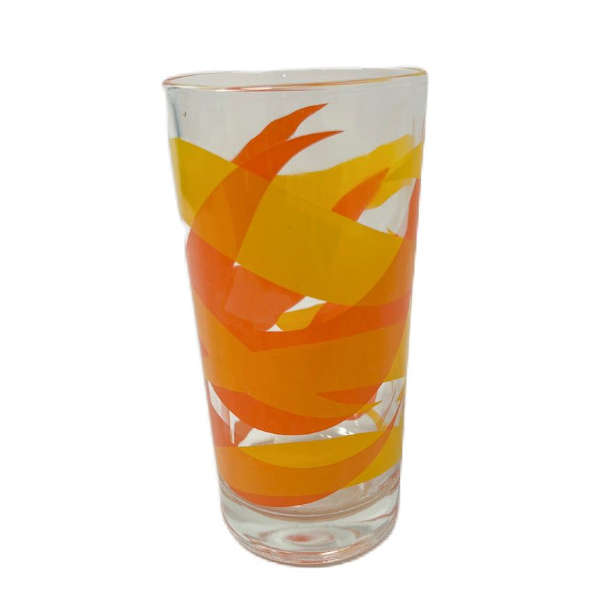 (19908) Set of Six Midcentury Starlyte Orange Tumblers And Ice Bowl In Rack