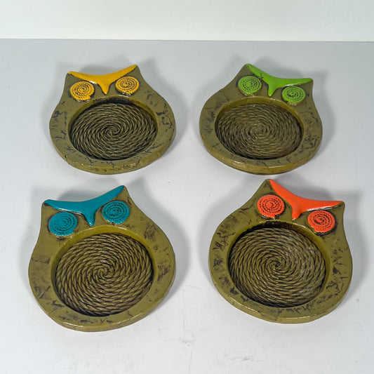 (24730) Set of Four Midcentury Owl Coasters by Fitz and Floyd