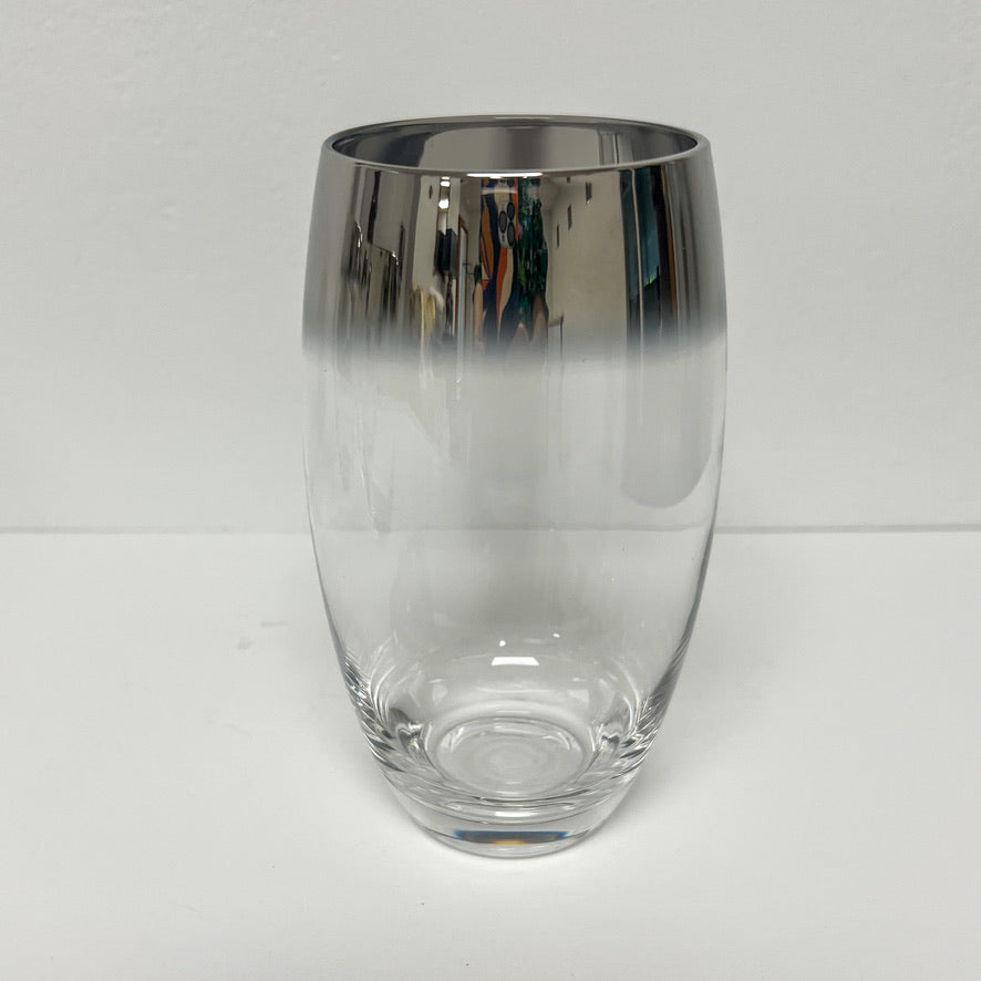 (23754) Set of Four Midcentury Bulbous Silver Banded Glasses