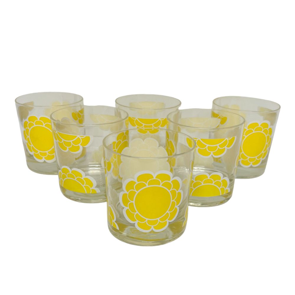 (23506) Set of Six Colony Yellow Flower Rocks Glasses