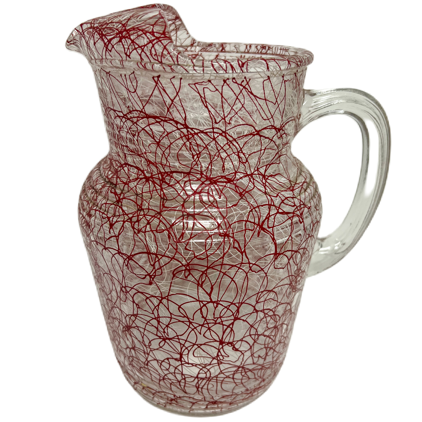 (23755) Ca. 1950's Stringware PItcher and Seven Glasses