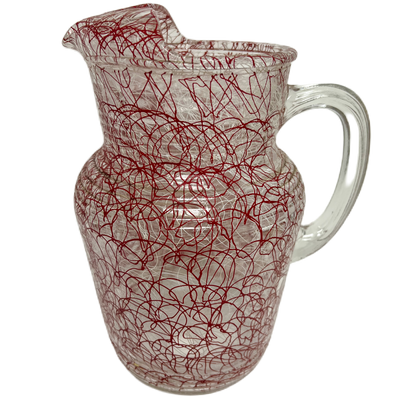 (23755) Ca. 1950's Stringware PItcher and Seven Glasses