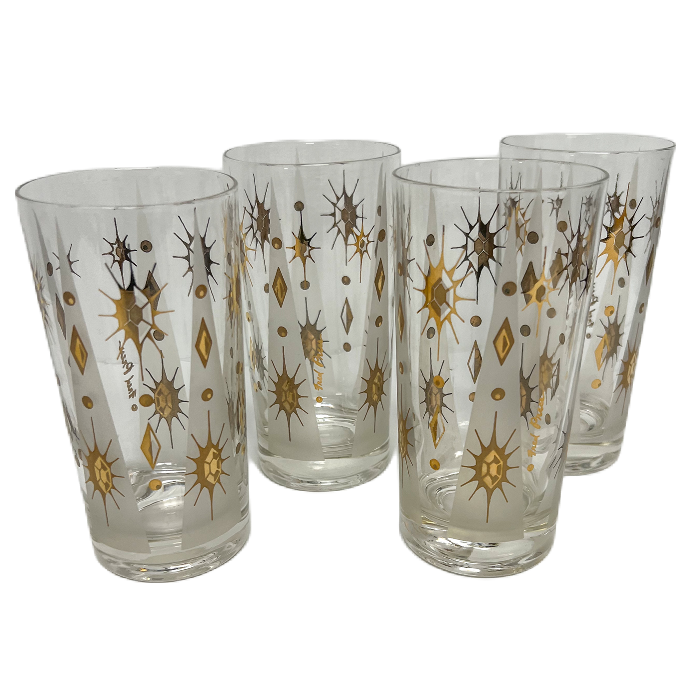 (23743) Set of Four Fred Press Midcentury Atomic Tumblers