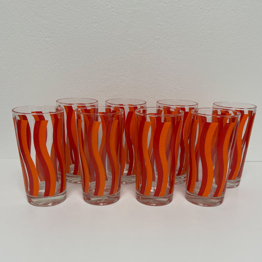 (23507) Set of Eight Midcentury Red and Orange Striped Tumblers