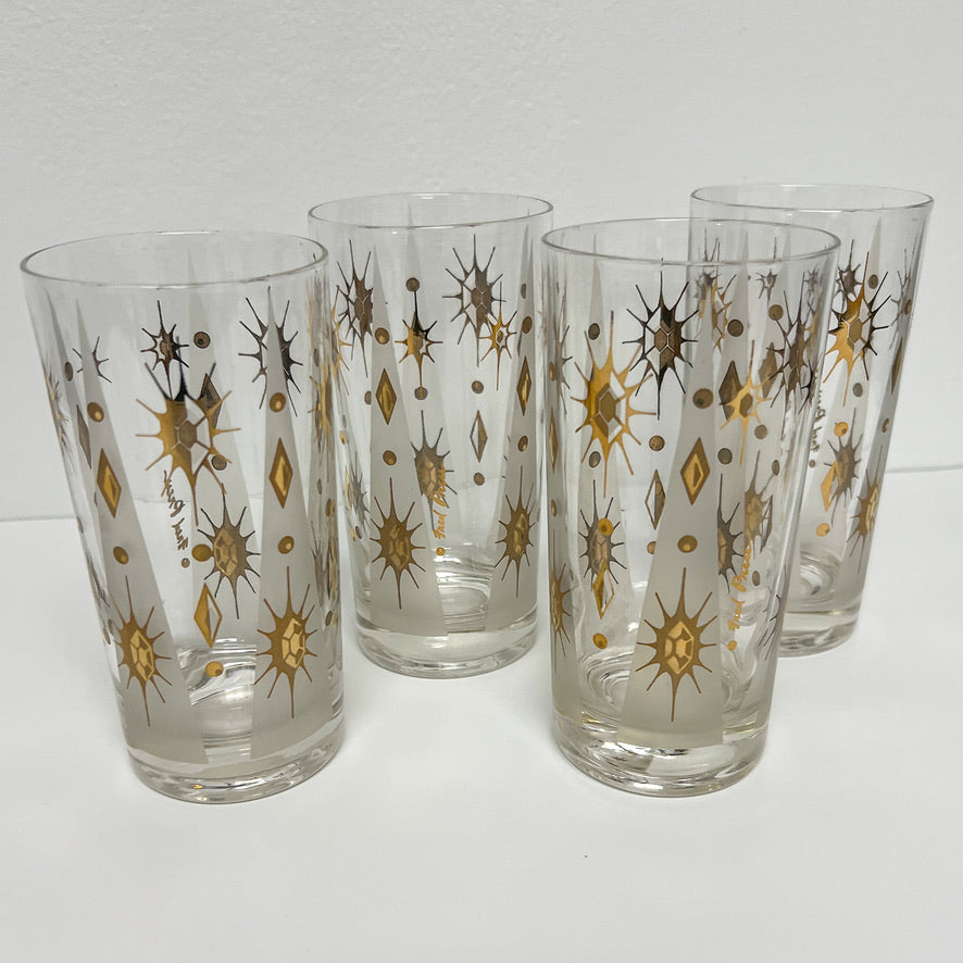 (23743) Set of Four Fred Press Midcentury Atomic Tumblers