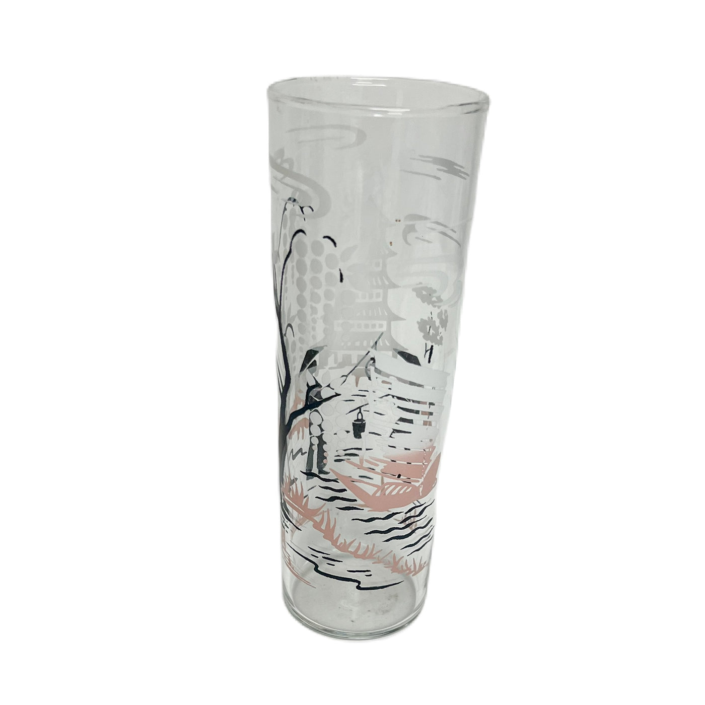 (23335) Set of Six Pink and Black Asian Themed Collins Glasses