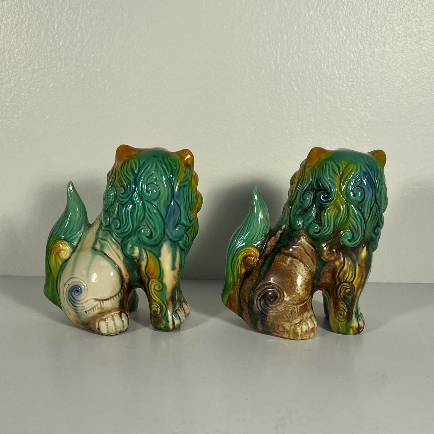 (24814) Set of Two Midcentury Multi-Colored Foo Dogs