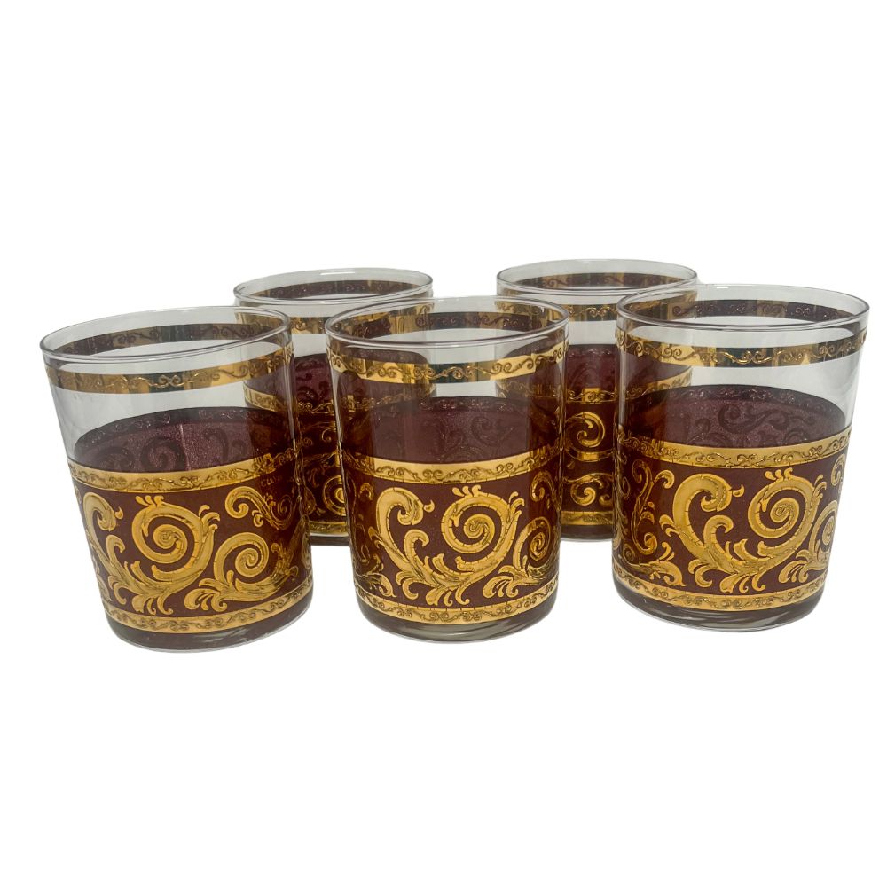 (23716) Set of Five Culver Gold Swirl Old Fashioneds