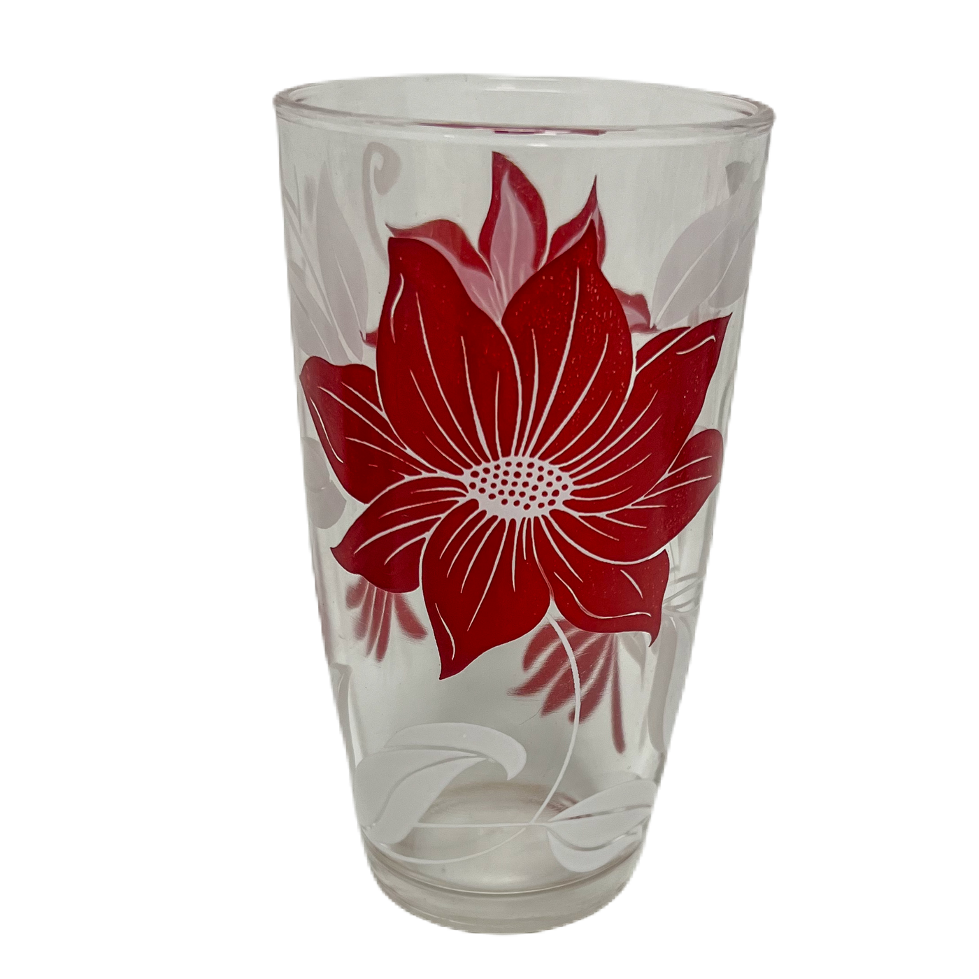 (23677) Set of Six Hazel Atlas Poinsettia Tumblers Plus Ice Bucket