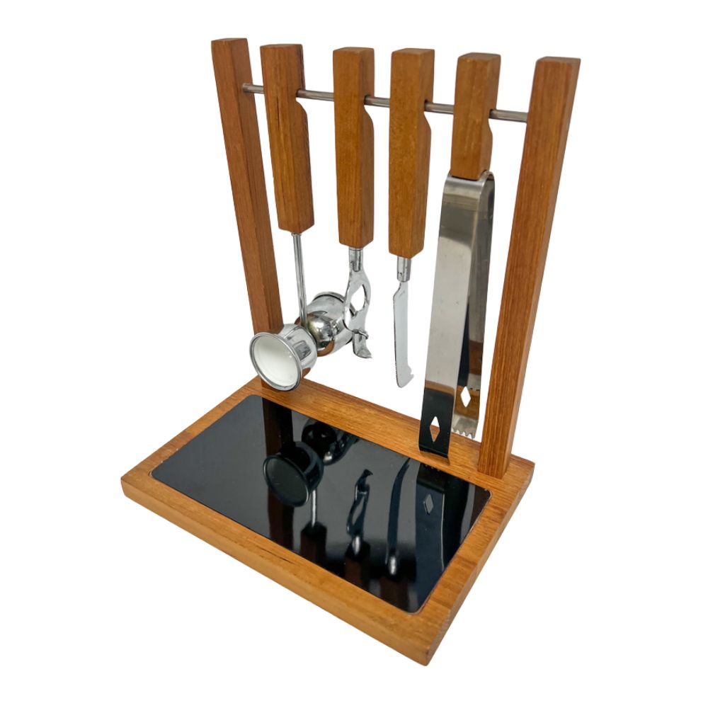 (23763) Georges Briard Bar Set in Wooden Rack