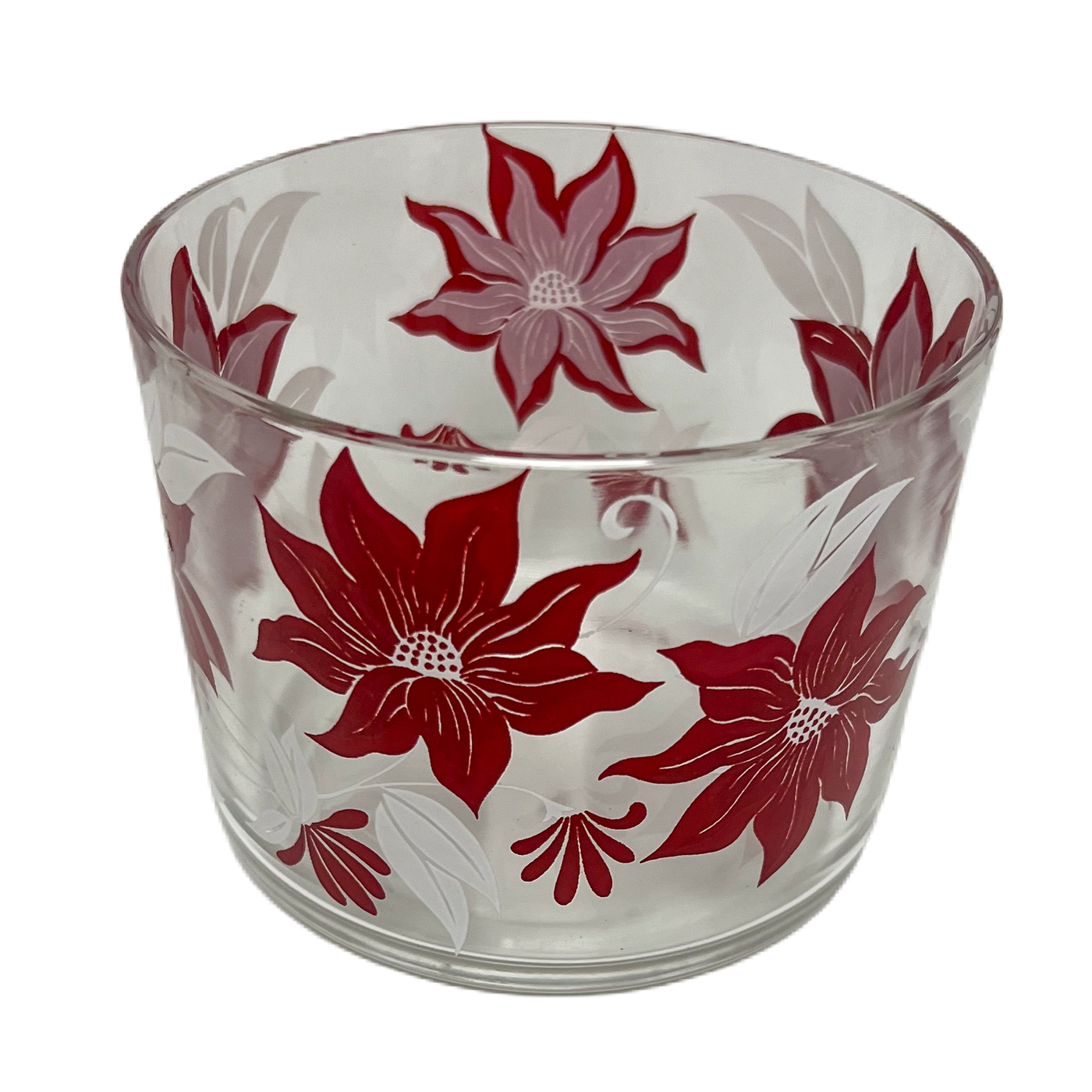 (23677) Set of Six Hazel Atlas Poinsettia Tumblers Plus Ice Bucket