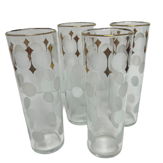 (23800) Set of Four Midcentury Polka Dot Collins Glasses