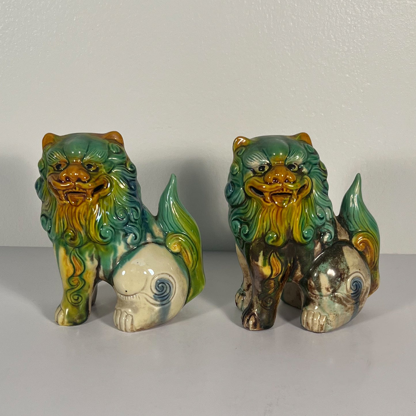 (24814) Set of Two Midcentury Multi-Colored Foo Dogs