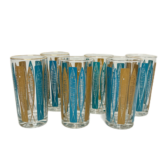 (23513) Set of Six Midcentury Atomic Fish Tumblers