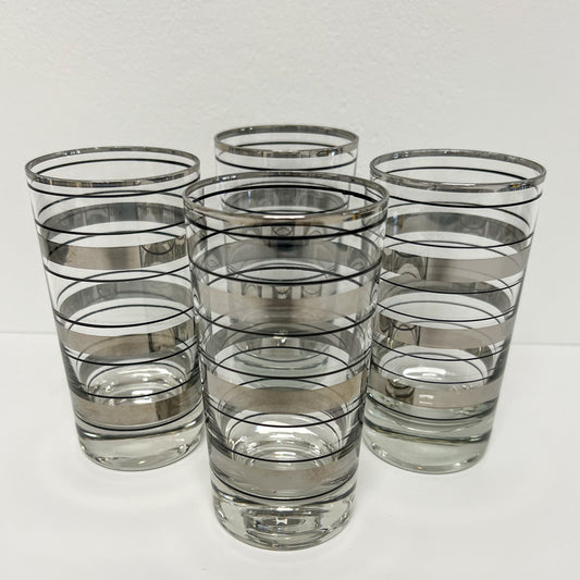 (23463) Set of Four Midcentury Modern Silver Striped Glasses