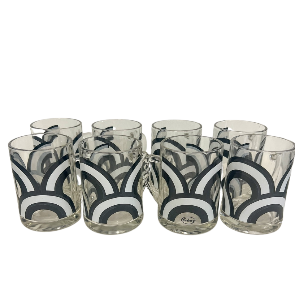 (20263) Eight Retro Colony Black & White Flower Beer Mugs