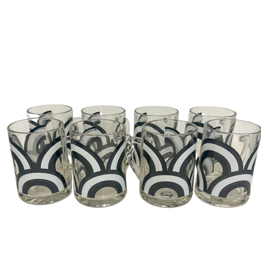 (20263) Eight Retro Colony Black & White Flower Beer Mugs