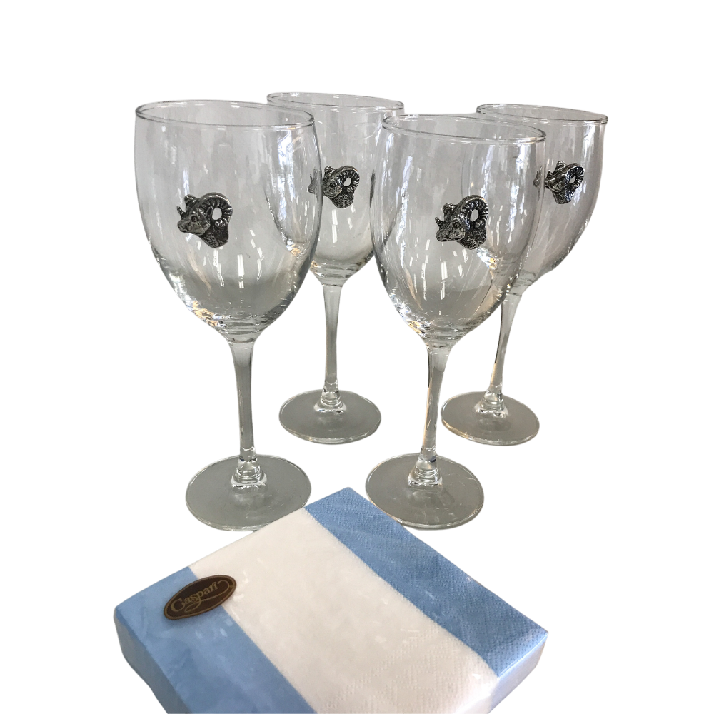 (19747) Raleigh Cocktail Company Exclusive Set Of Four Wine Glasses With Ram