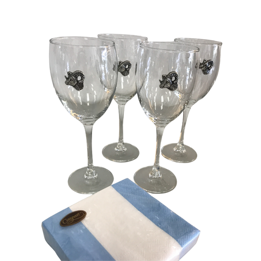 (19747) Raleigh Cocktail Company Exclusive Set Of Four Wine Glasses With Ram